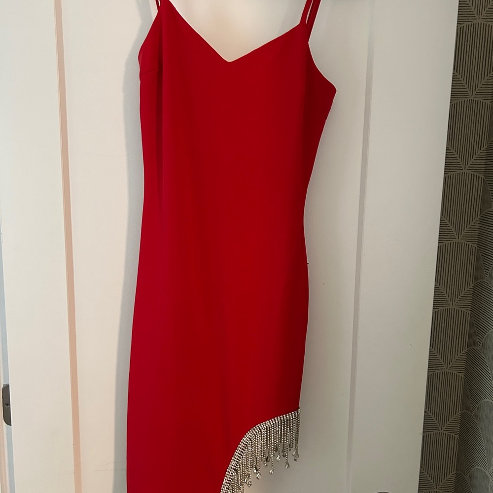 Red Rhinestone Fringe  Mini Dress